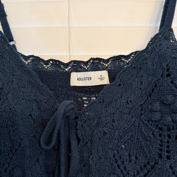 EUC Hollister Navy Crochet Tie Front Sweater Tank (Size: M) - Picture 3 of 4